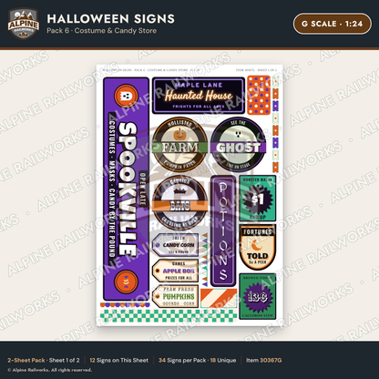 Alpine Railworks 30367G G Scale Halloween Signs - Costume