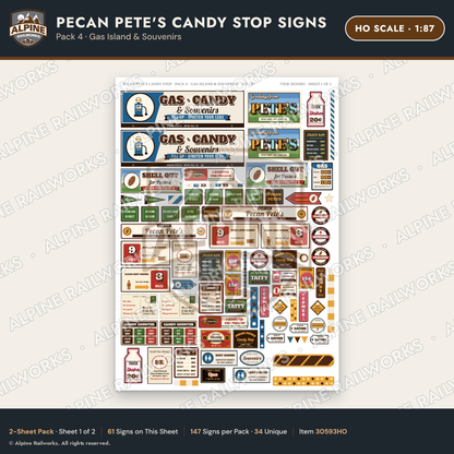 Alpine Railworks 30593HO HO Scale Roadside Signs - Pecan Candy Stop