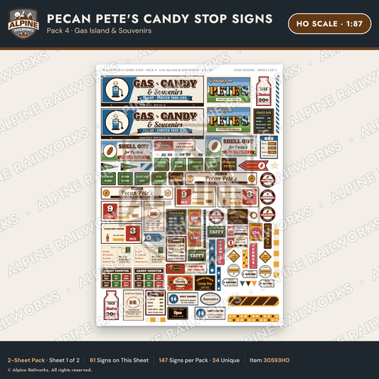 Alpine Railworks 30593HO HO Scale Roadside Signs - Pecan Candy Stop