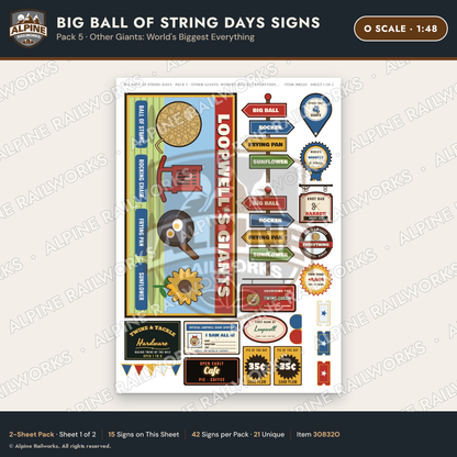 Alpine Railworks 30832O O Scale Roadside Signs - Giant Ball of Twine