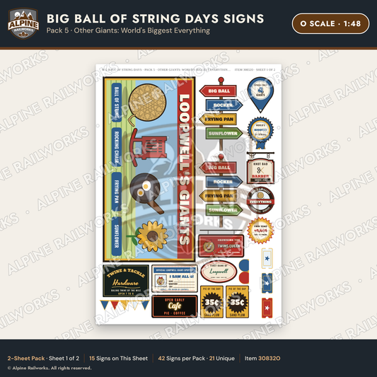 Alpine Railworks 30832O O Scale Roadside Signs - Giant Ball of Twine