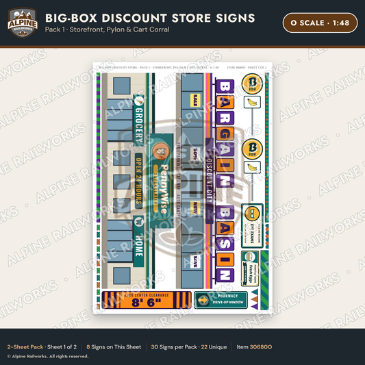 Alpine Railworks 30680O O Scale Big-Box Discount Store Signs