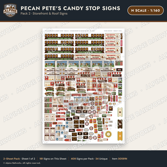 Alpine Railworks 30591N N Scale Roadside Signs - Pecan Candy Stop