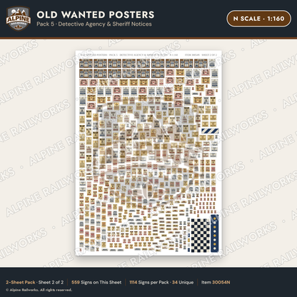Alpine Railworks 30054N N Scale Old Wanted Posters - Detective Agency