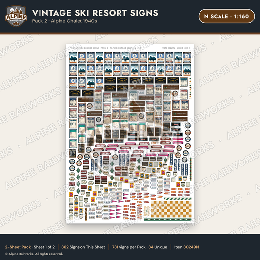 Alpine Railworks 30249N N Scale Vintage Ski Resort Signs