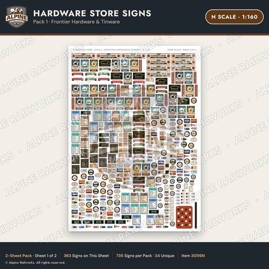 Alpine Railworks 30116N N Scale Hardware Store Signs