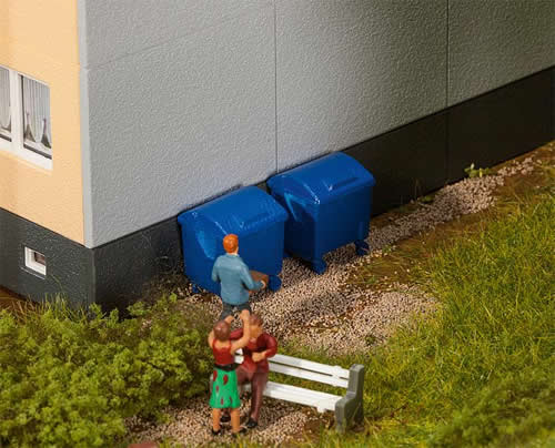 Faller 180914 HO Scale Garbage Bins -- Blue pkg(2)