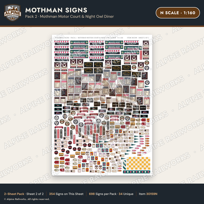 Alpine Railworks 30159N N Scale Mothman Signs - Mothman Motor Court
