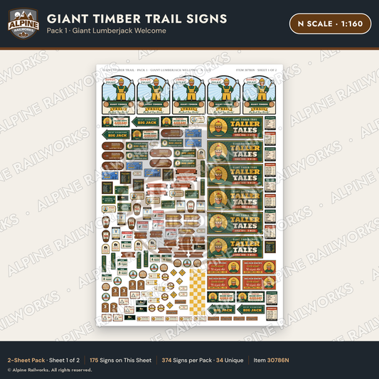 Alpine Railworks 30786N N Scale Roadside Signs - Lumberjack Redwoods