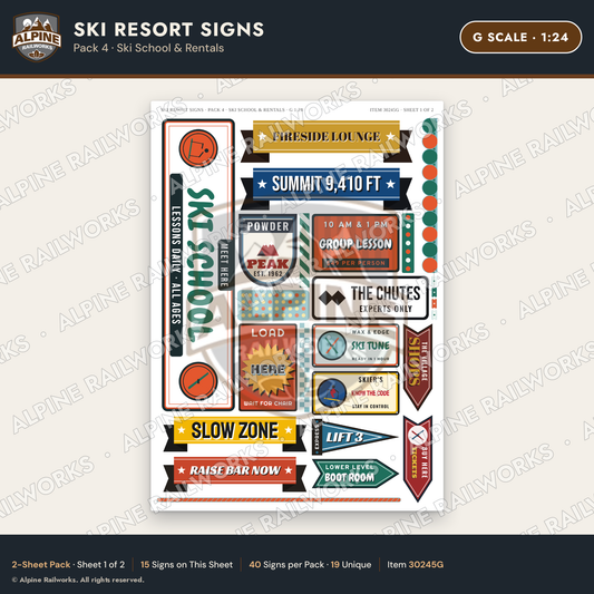 Alpine Railworks 30245G G Scale Ski Resort Signs - Ski School