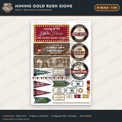 Alpine Railworks 30264G G Scale Mining Gold Rush Signs