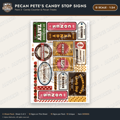Alpine Railworks 30592G G Scale Roadside Signs - Pecan Candy Stop