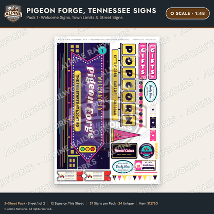 Alpine Railworks 31272O O Scale Pigeon Forge TN Signs - Welcome Signs