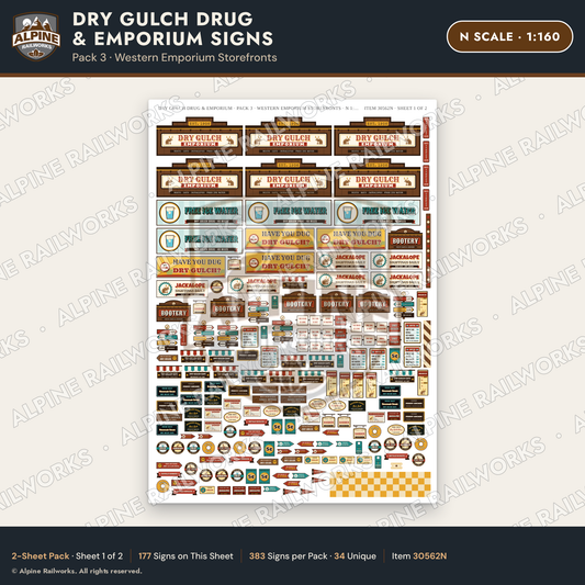 Alpine Railworks 30562N N Scale Roadside Signs - Western Drug Store