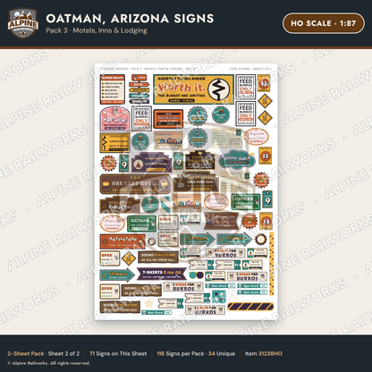 Alpine Railworks 31238HO HO Scale Oatman AZ Signs - Motels & Inns