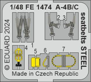 Eduard FE1474 1/48 A-4B/C Seatbelts STEEL Zoom Set for HASEGAWA