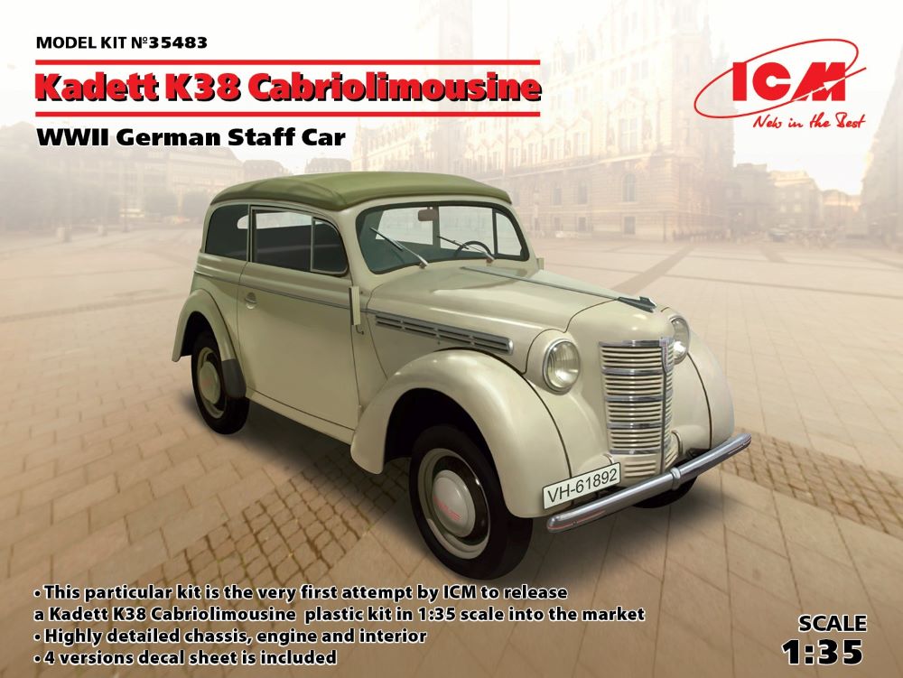 ICM Models 35483 1/35 WWII German Kadett K38 Convertible Staff Car w/Top Up
