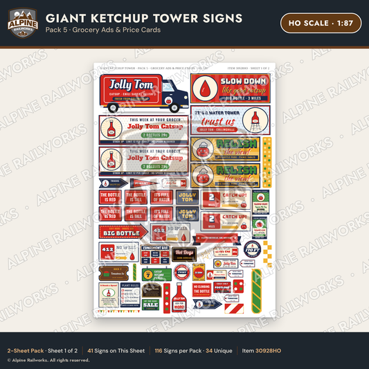 Alpine Railworks 30928HO HO Scale Roadside Signs - Ketchup Bottle