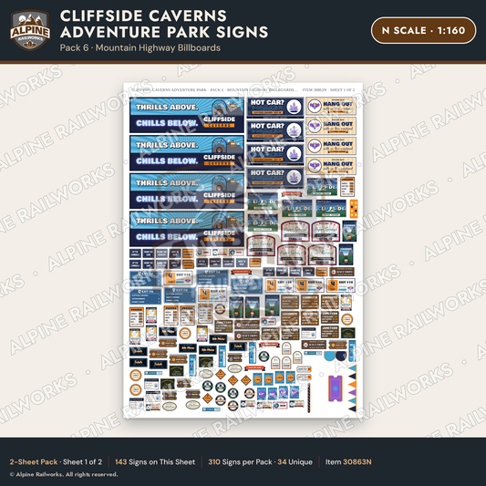 Alpine Railworks 30863N N Scale Roadside Signs - Cave Adventure Park