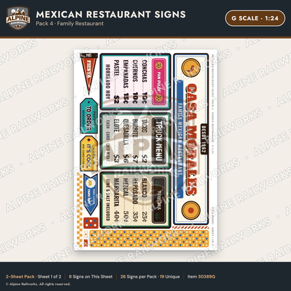 Alpine Railworks 30389G G Scale Mexican Restaurant Signs