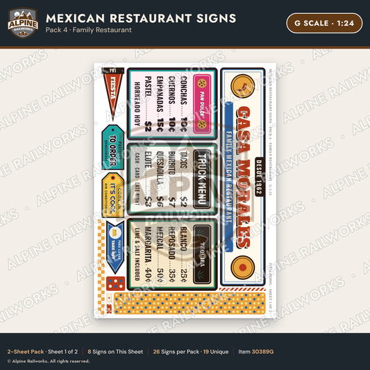 Alpine Railworks 30389G G Scale Mexican Restaurant Signs