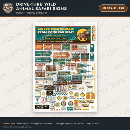 Alpine Railworks 31126HO HO Scale Roadside Signs - Drive-Thru Safari