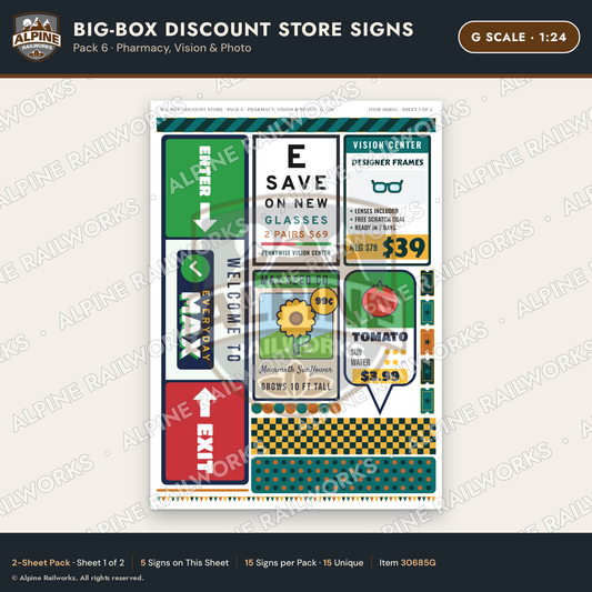 Alpine Railworks 30685G G Scale Big-Box Discount Store Signs