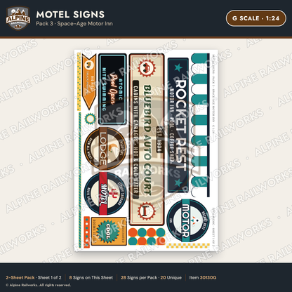 Alpine Railworks 30130G G Scale Motel Signs - Space-Age Motor Inn