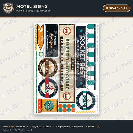 Alpine Railworks 30130G G Scale Motel Signs - Space-Age Motor Inn