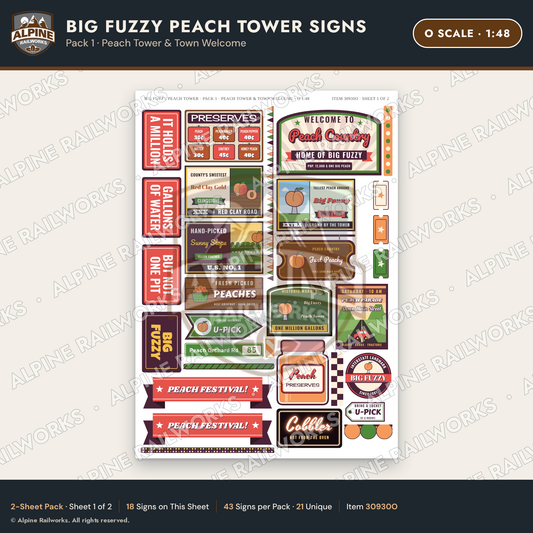Alpine Railworks 30930O O Scale Roadside Signs - Peach Water Tower