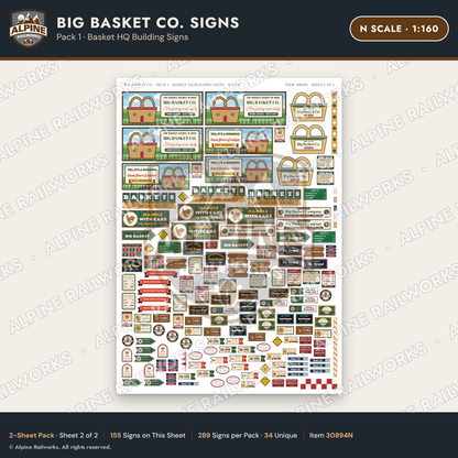 Alpine Railworks 30894N N Scale Roadside Signs - Basket Building