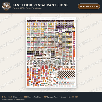 Alpine Railworks 30432N N Scale Fast Food Restaurant Signs