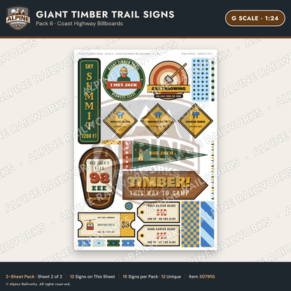 Alpine Railworks 30791G G Scale Roadside Signs - Lumberjack Redwoods