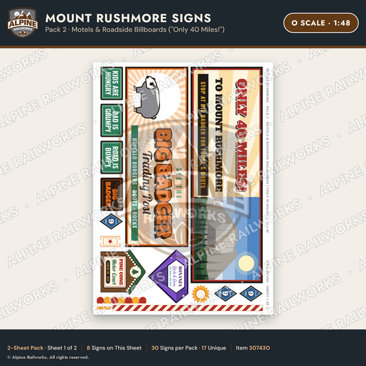 Alpine Railworks 30743O O Scale Tourist Signs - Mount Rushmore