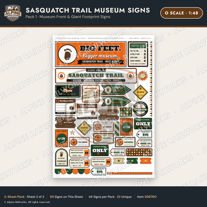 Alpine Railworks 30876O O Scale Roadside Signs - Bigfoot Museum