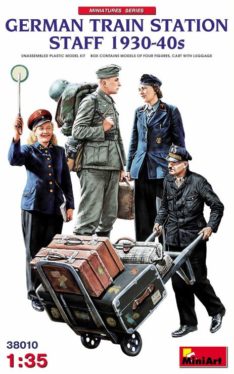 Miniart Models 38010 1/35 German Train Station Staff 1930-40s (4) & Cart w/Lugga