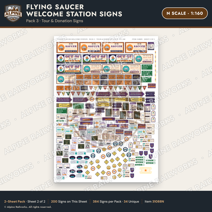 Alpine Railworks 31088N N Scale Roadside Signs - UFO Welcome Center