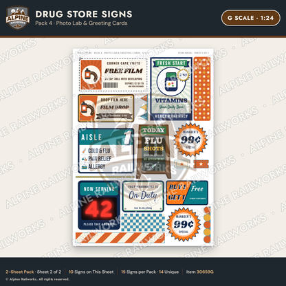 Alpine Railworks 30659G G Scale Drug Store Signs - Photo Lab
