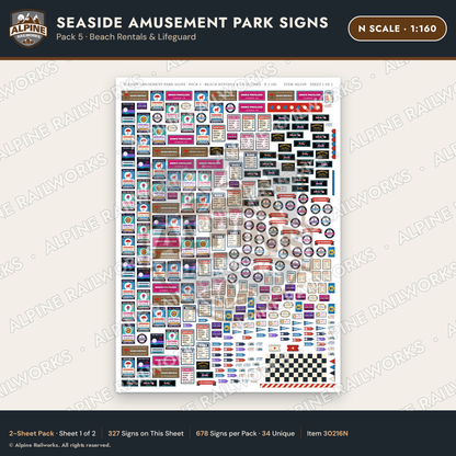 Alpine Railworks 30216N N Scale Seaside Amusement Park Signs