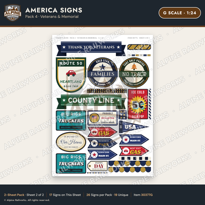 Alpine Railworks 30377G G Scale America Signs - Veterans & Memorial