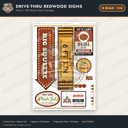 Alpine Railworks 31064G G Scale Roadside Signs - Drive-Thru Tree
