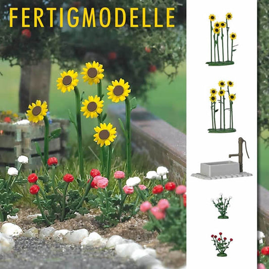 Busch 1232 HO Scale Sunflowers & Roses w/Water Pump/Trough - Kit