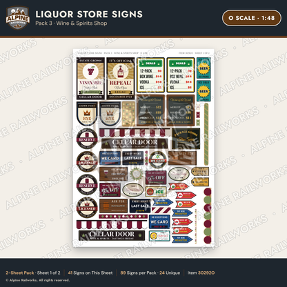 Alpine Railworks 30292O O Scale Liquor Store Signs - Wine