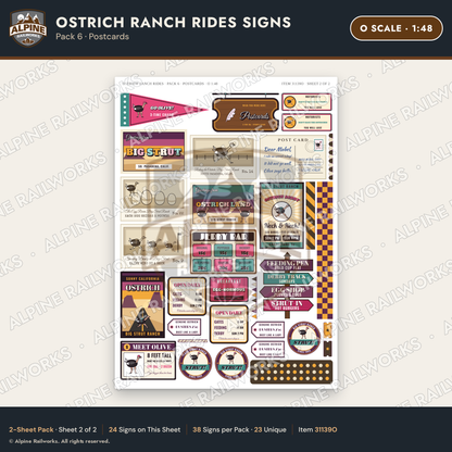 Alpine Railworks 31139O O Scale Roadside Signs - Ostrich Farm