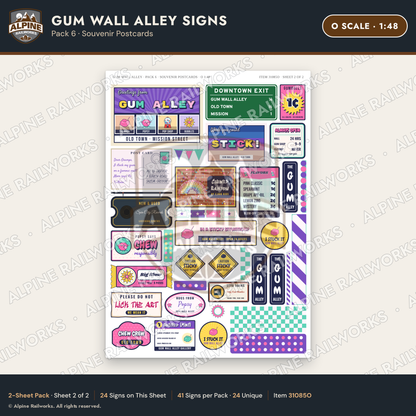 Alpine Railworks 31085O O Scale Roadside Signs - Bubblegum Alley