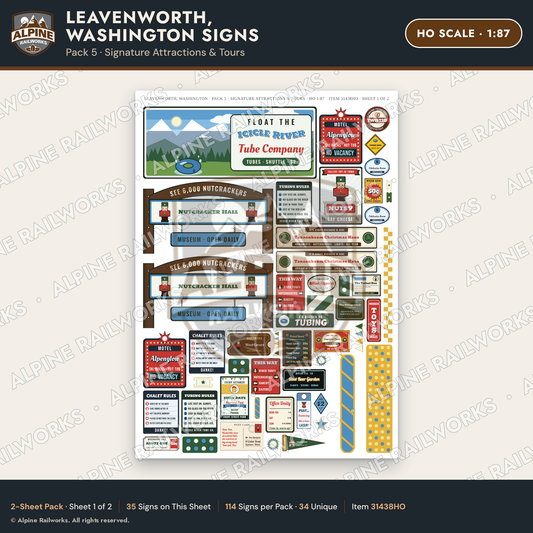 Alpine Railworks 31438HO HO Scale Leavenworth WA Signs - Attractions