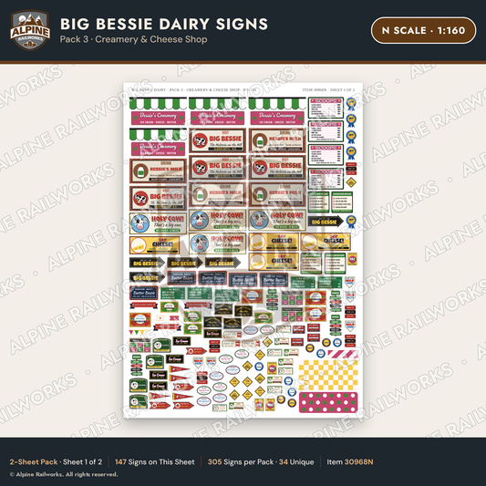Alpine Railworks 30968N N Scale Roadside Signs - Giant Cow Dairy