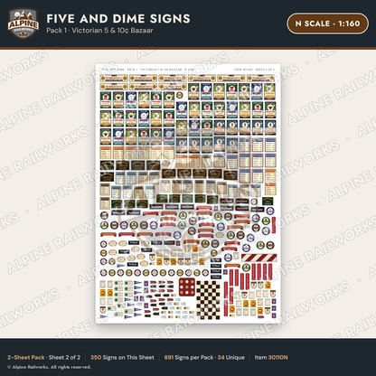 Alpine Railworks 30110N N Scale Five and Dime Signs - Victorian 5