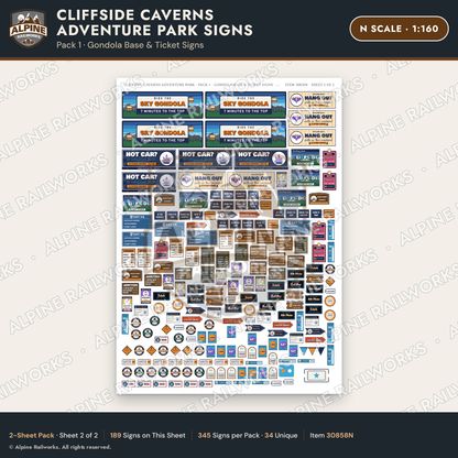 Alpine Railworks 30858N N Scale Roadside Signs - Cave Adventure Park