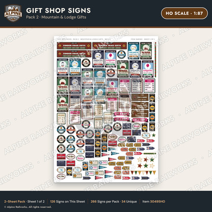 Alpine Railworks 30495HO HO Scale Gift Shop Signs - Mountain